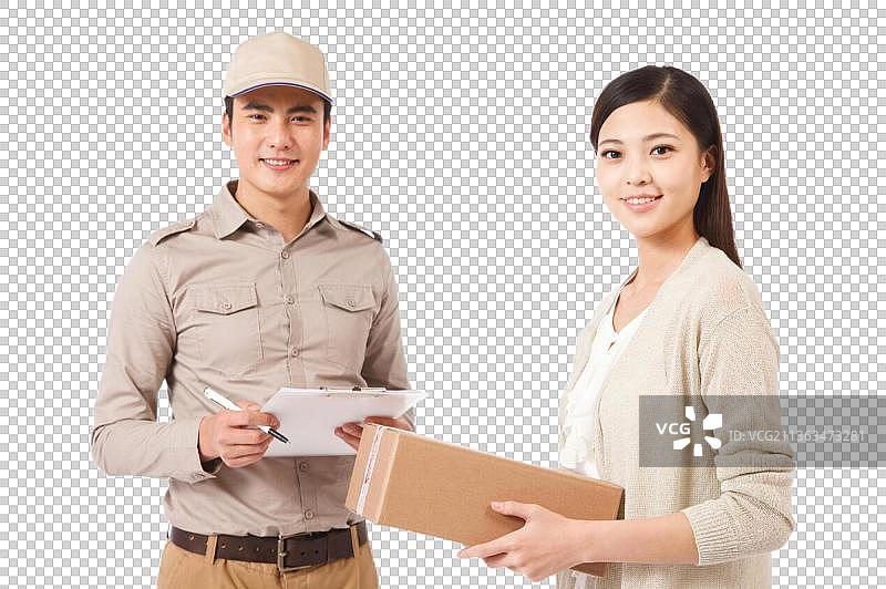 青年物流人员和青年女人图片素材