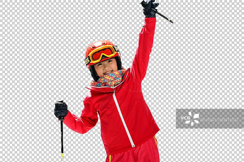 东方儿童在滑雪场图片素材