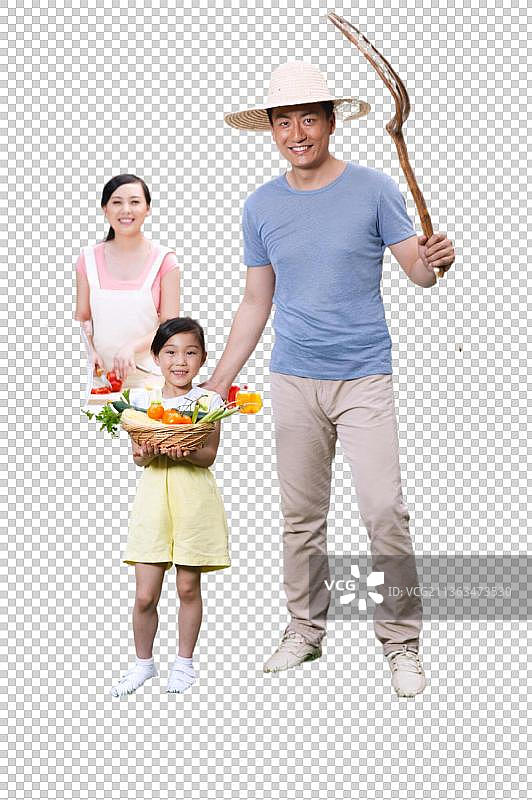 三口之家在生态厨房图片素材