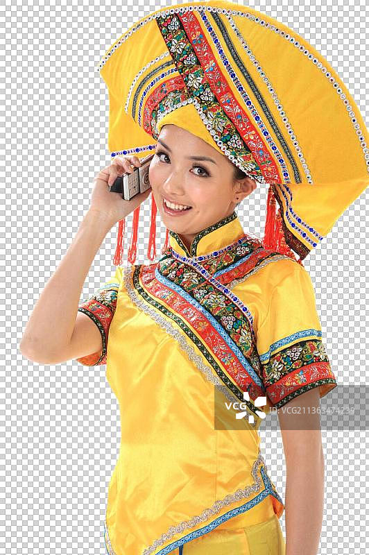 中国少数民族壮族女人打电话图片素材