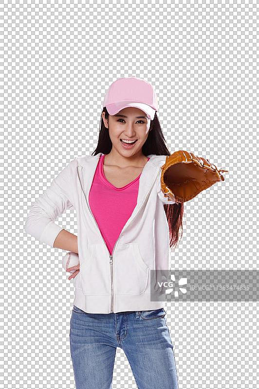 青春活力的年轻女孩打棒球图片素材