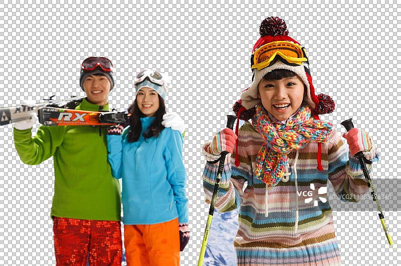 东方家庭在滑雪场图片素材