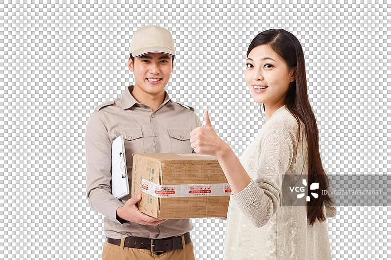 青年物流人员和青年女人图片素材