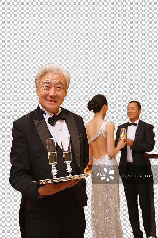 高级管家托着托盘图片素材