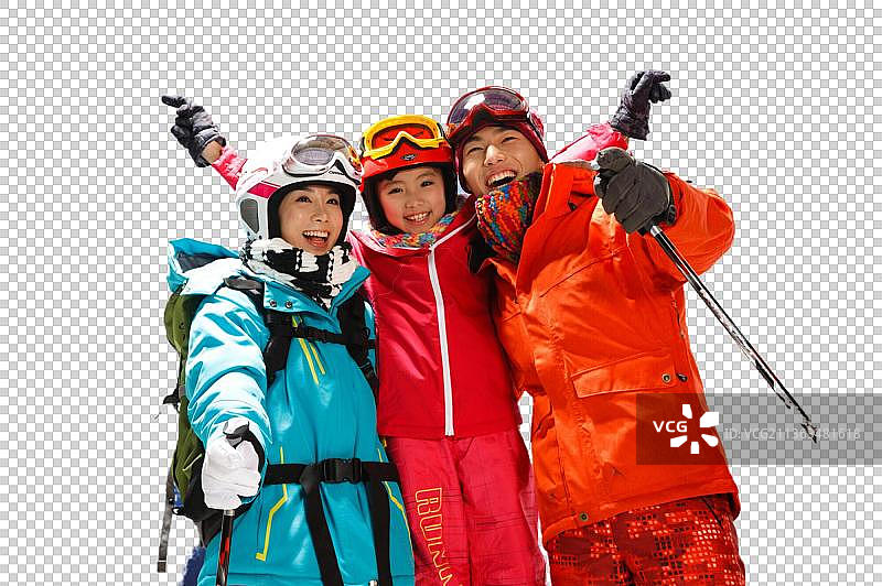 东方家庭在滑雪场图片素材