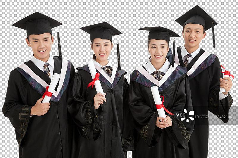 中学生穿着学士服拿着文凭图片素材