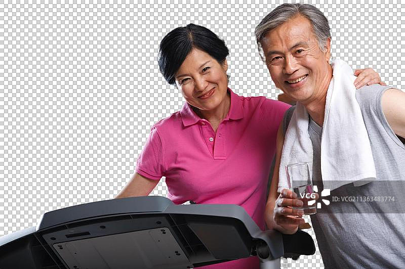 东方老年夫妇健身图片素材