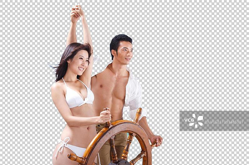 东方人海滩休闲生活图片素材