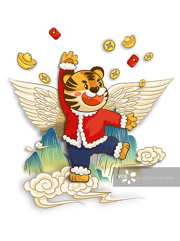 虎年插画如虎添翼一飞冲天图片素材