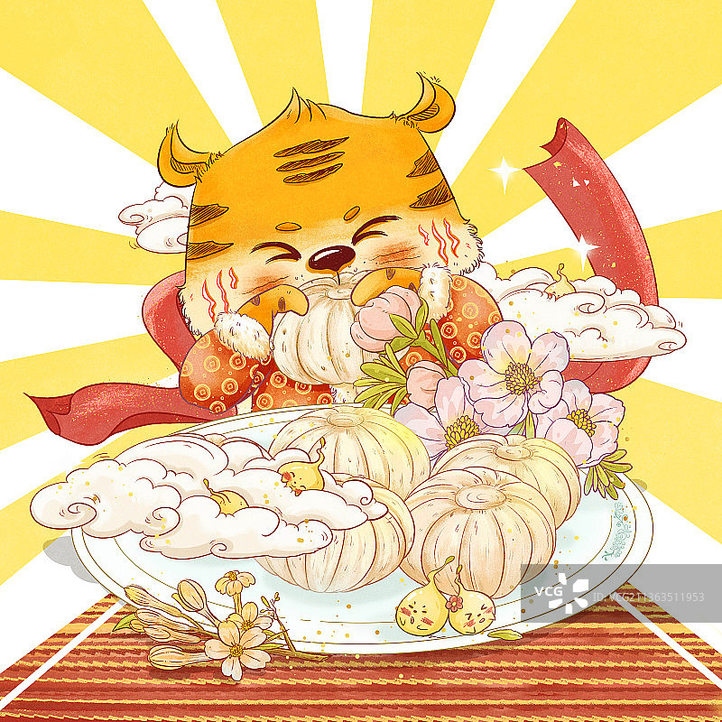 虎年插画之吃糖瓜图片素材