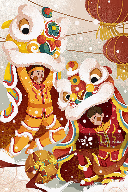 欢度春节插画-竖版图片素材