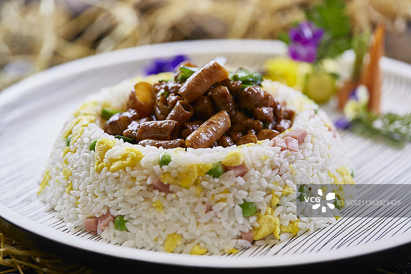 韭菜炒海肠盖扬州炒饭图片素材