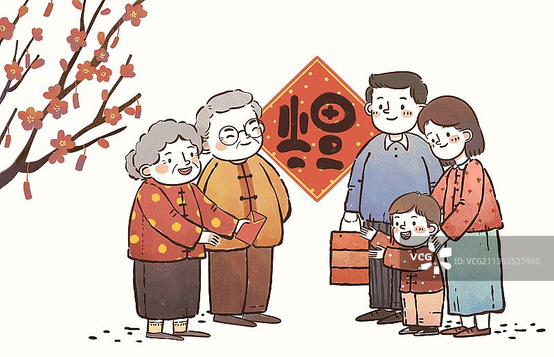 新春团聚-拜年给红包图片素材