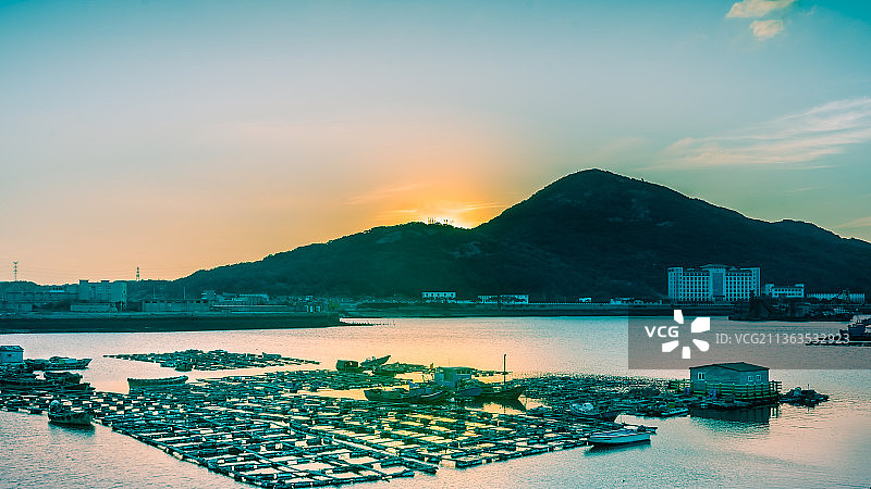 落日渔场图片素材