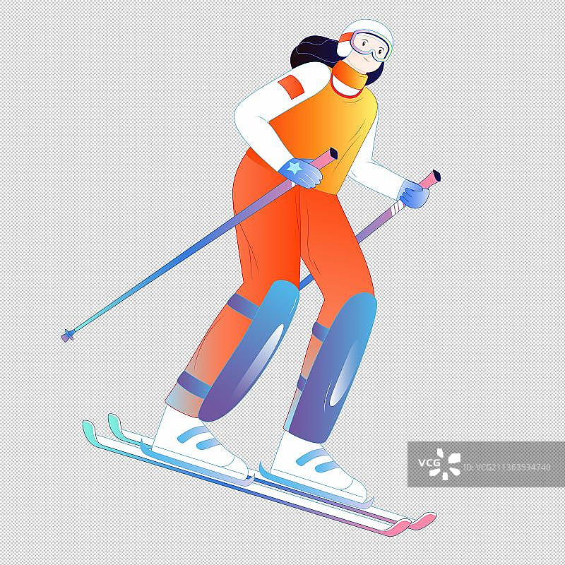 国风运动会双板滑雪项目矢量人物插画元素图片素材
