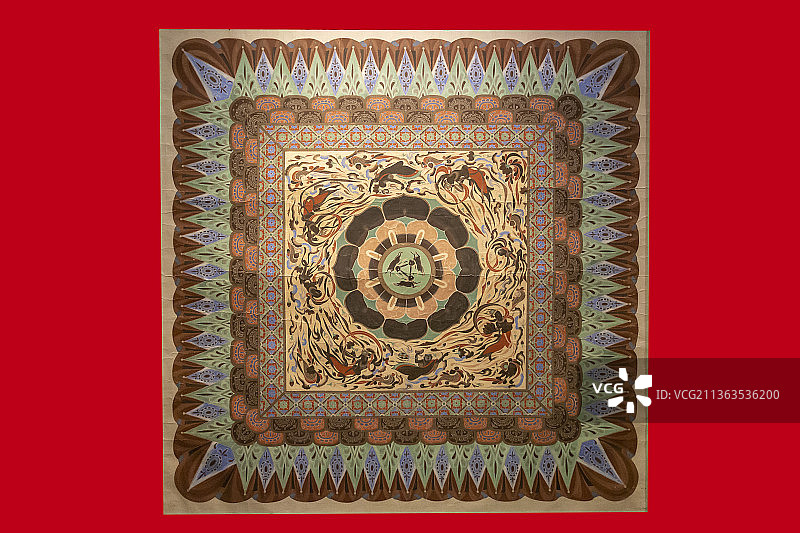 北京故宫敦煌特展：三兔飞天藻井（莫高窟第407窟，隋）图片素材