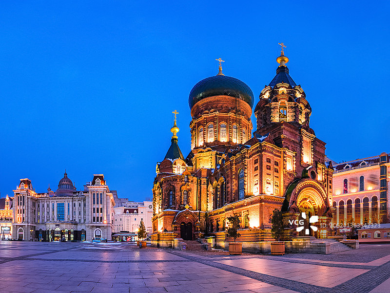 哈尔滨圣·索菲亚教堂夜景图片素材