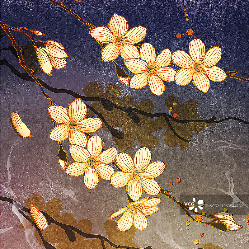 中国复古风鎏金高清正方形壁纸花图片素材