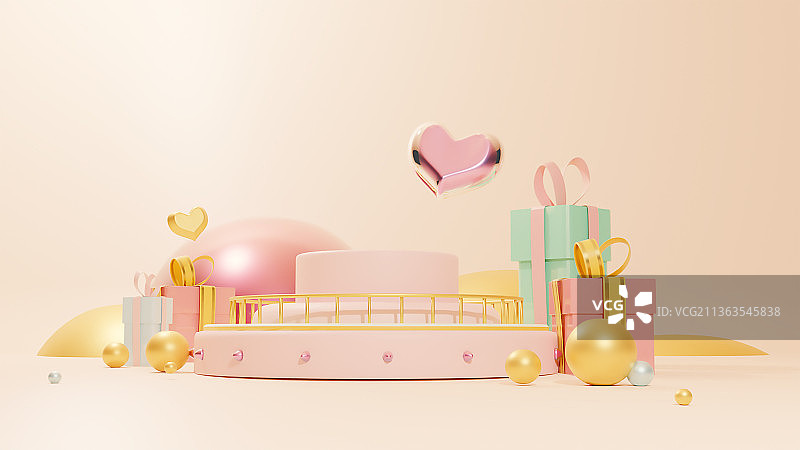 莫兰迪色三维渲染礼品展示台图片素材