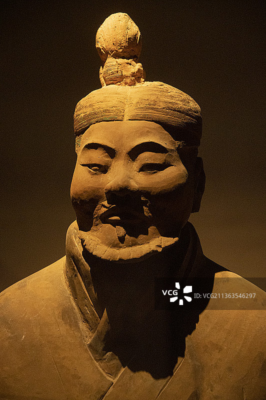 陕西博物院藏品秦陶俑头像特写图片素材