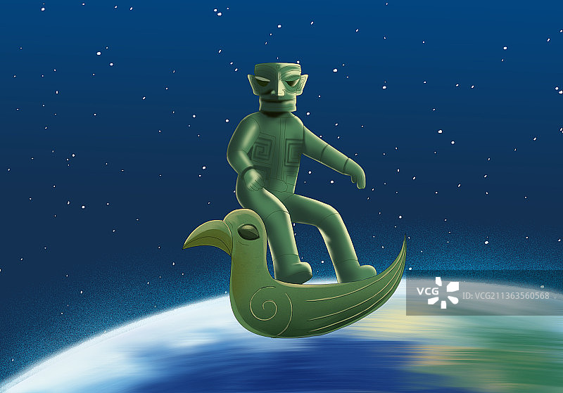 中国古文明四川巴蜀古代文化三星堆历史遗迹创意想象力科幻插画图片素材