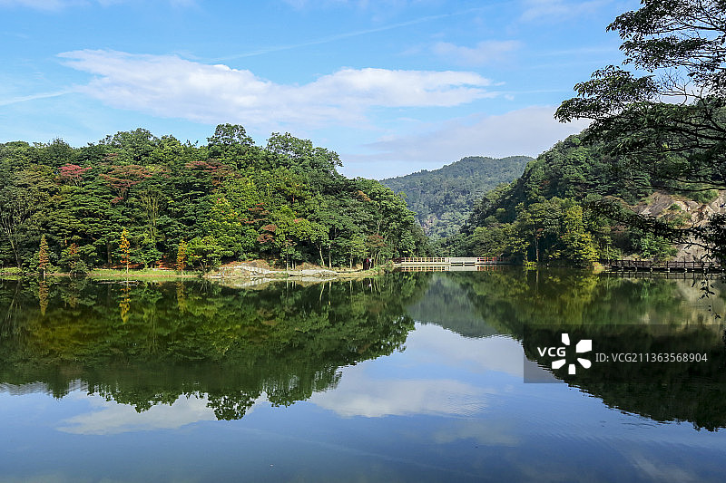 广州南沙湿地公园的湖景倒影图片素材