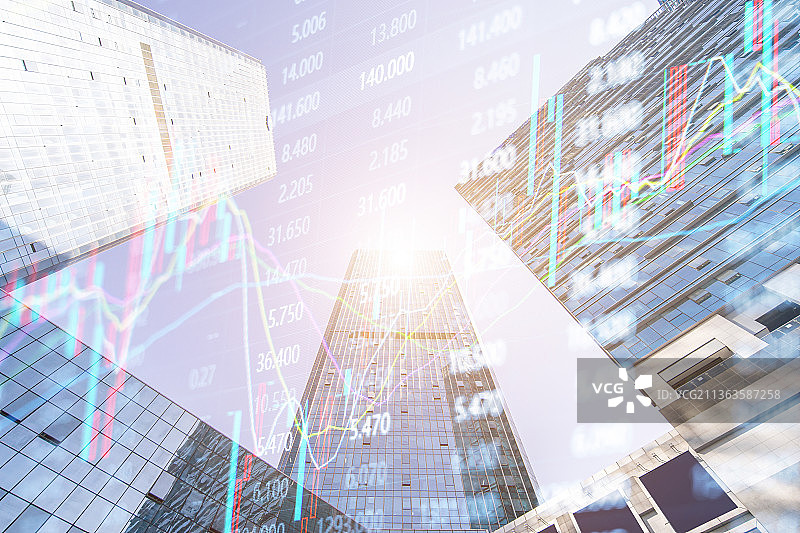 现代金融建筑和股票数据走势背景图片素材