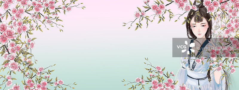 花朝节二次元古风女人展板背景图片素材