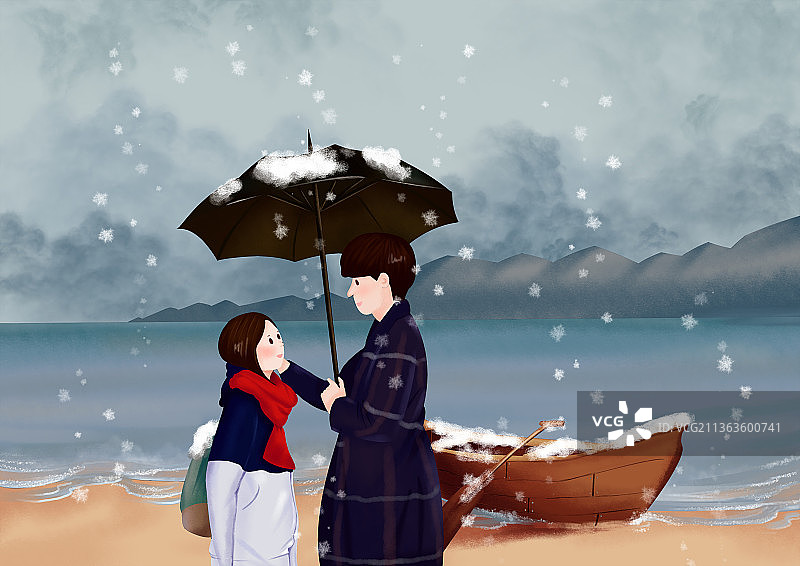 雪中邂逅图片素材