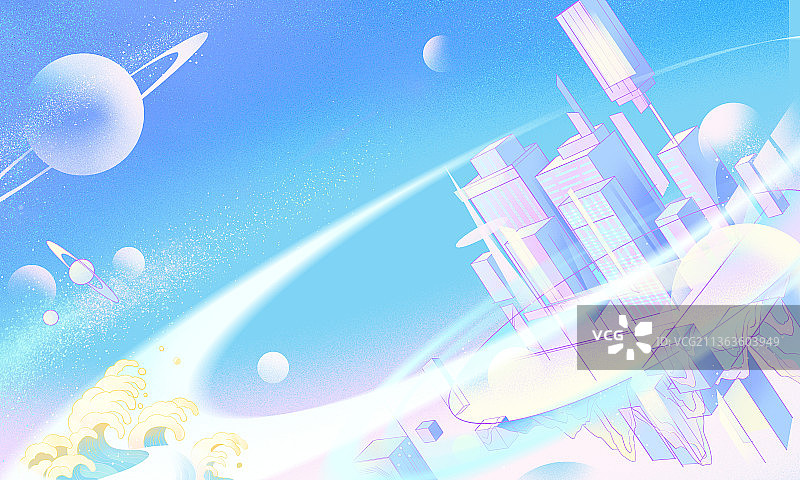 元宇宙虚拟未来城市星球光环插画图片素材