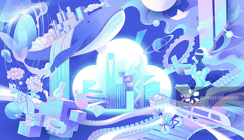 元宇宙虚拟未来VR云技术AI幻想插画图片素材