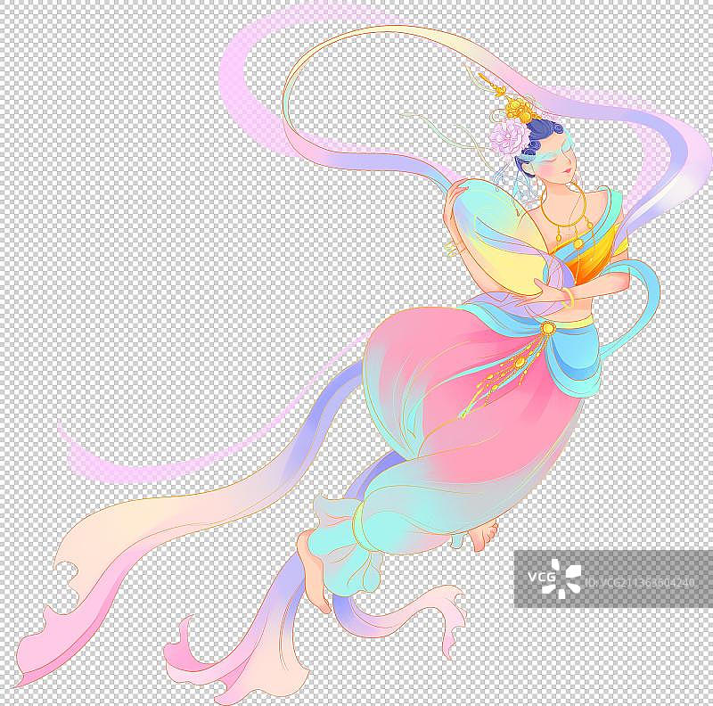 敦煌飞天仙女炫彩未来插画图片素材