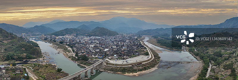 福州嵩口古镇全景朝霞图图片素材