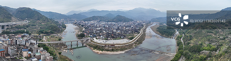 福州嵩口古镇全景朝霞图图片素材