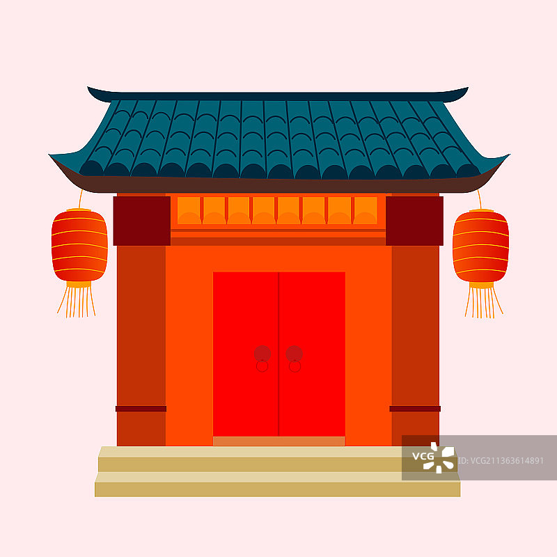 中式庭院大门矢量插画图片素材