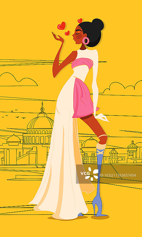 时尚 插画 潮流 美女 模特 中东 华丽 全身图片素材