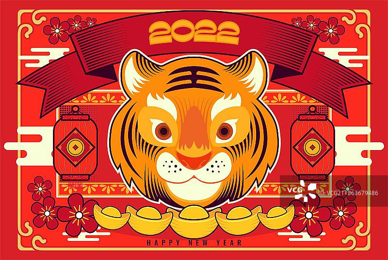 2022国潮虎年传统喜庆插画图片素材