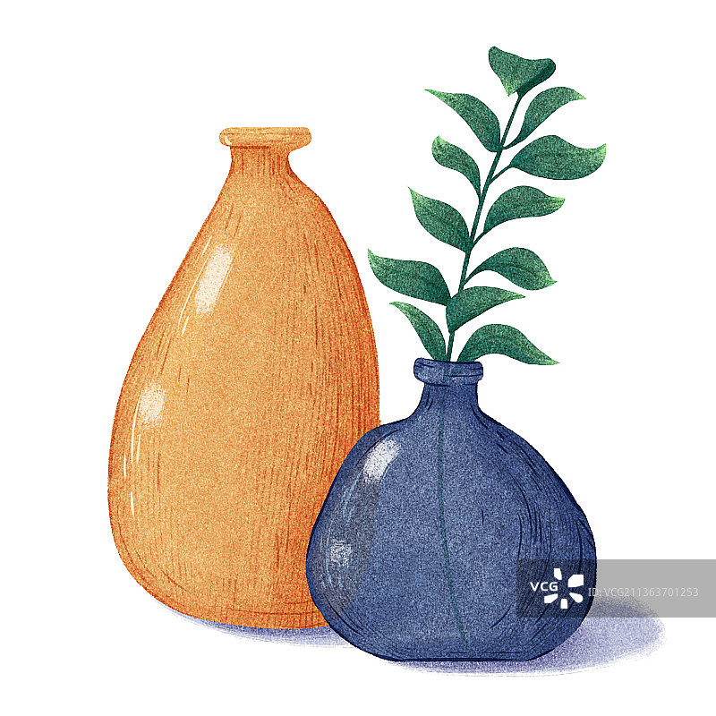 复古桌面玻璃瓶插画图片素材