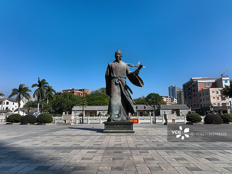 广东省惠州市大亚湾塘尾文化广场朱氏宗祠航拍图片素材