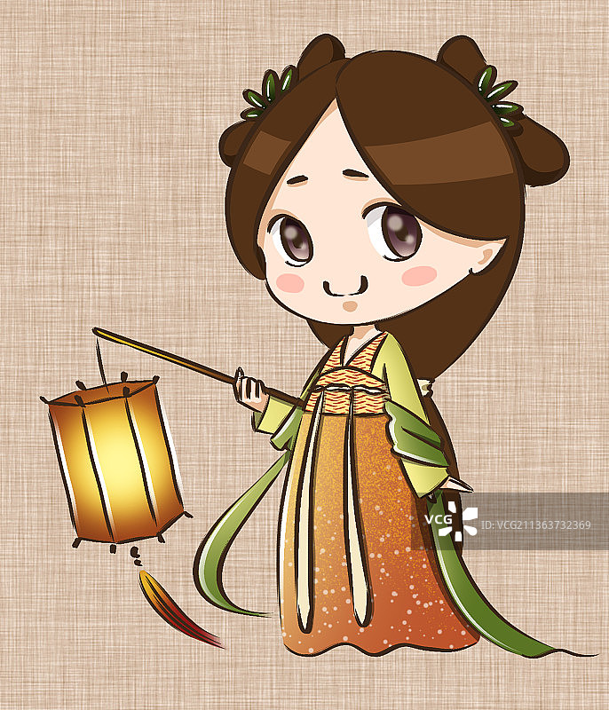 提着灯笼的Q版中国风古装女孩图片素材
