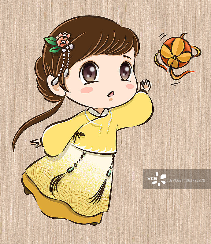 玩绣球的Q版汉服女孩图片素材