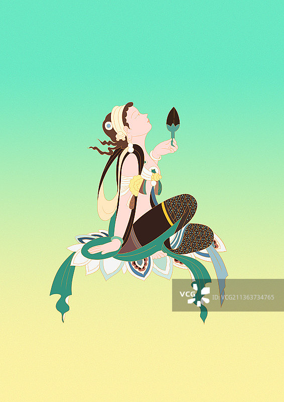 中国风新中式古风古典国潮风敦煌莫高窟壁画创意插画图片素材