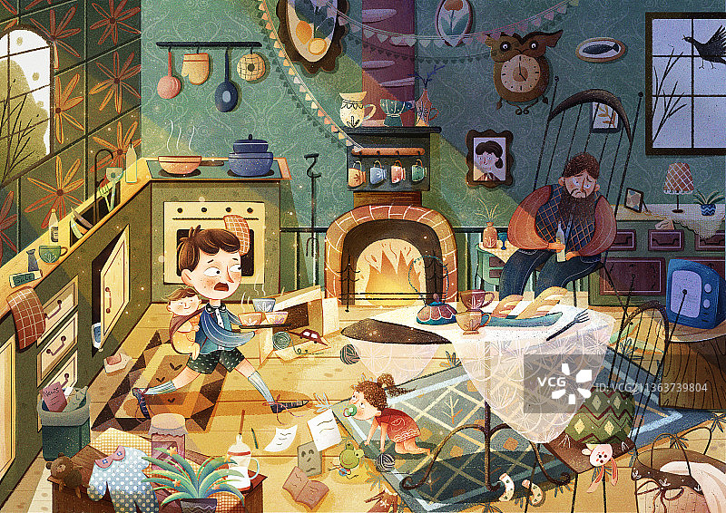 家庭生活儿童绘本插画图片素材