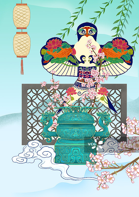 春花青铜风筝图图片素材