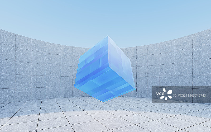 蓝色玻璃方块3D渲染图片素材