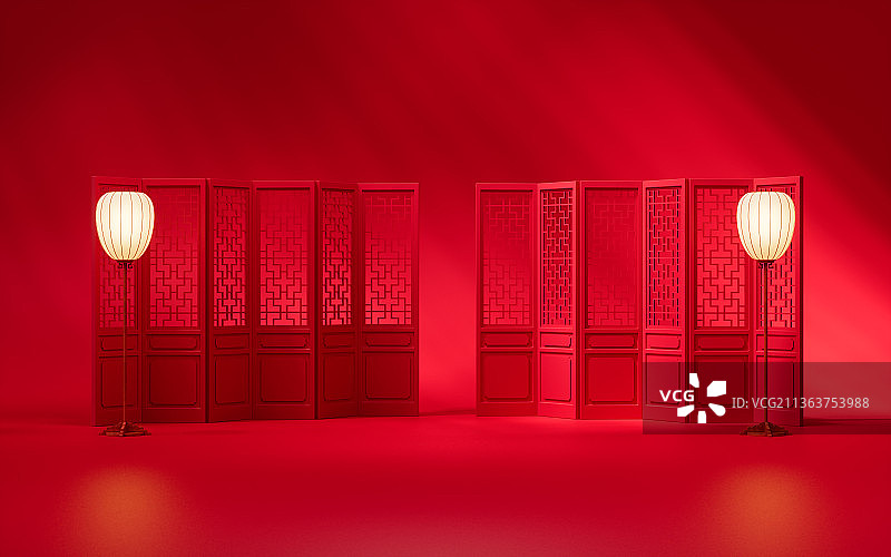 复古中国风灯3D渲染图片素材