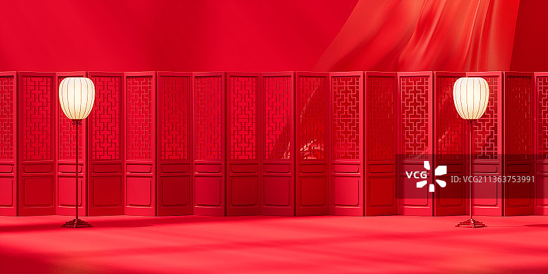 复古中国风灯3D渲染图片素材