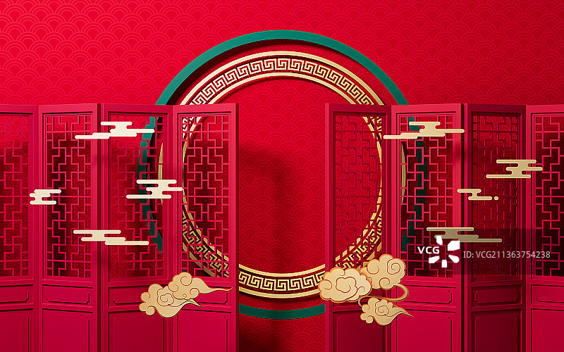 创意中国风装饰背景3D渲染图片素材