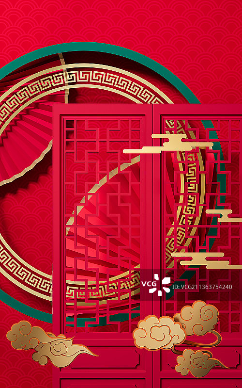 创意中国风装饰背景3D渲染图片素材