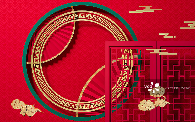 创意中国风装饰背景3D渲染图片素材